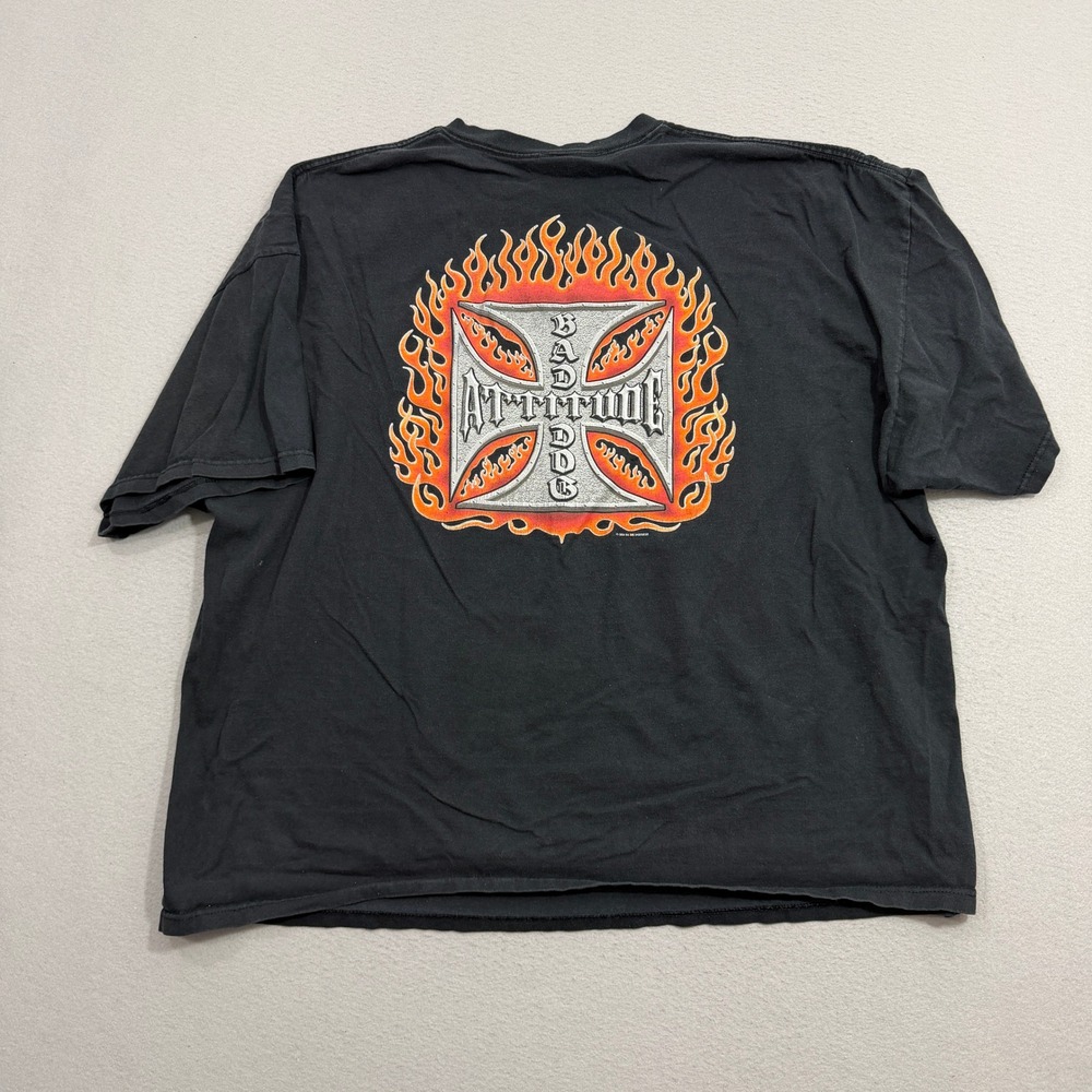 Vintage Big Dogs West Coast Choppers Shirt 4XL Black Flame Iron Cross Biker y2k